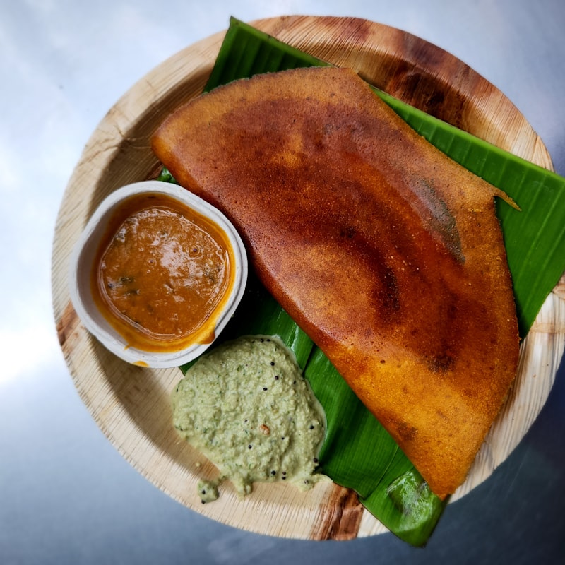 Crispy dosa on a banana leaf